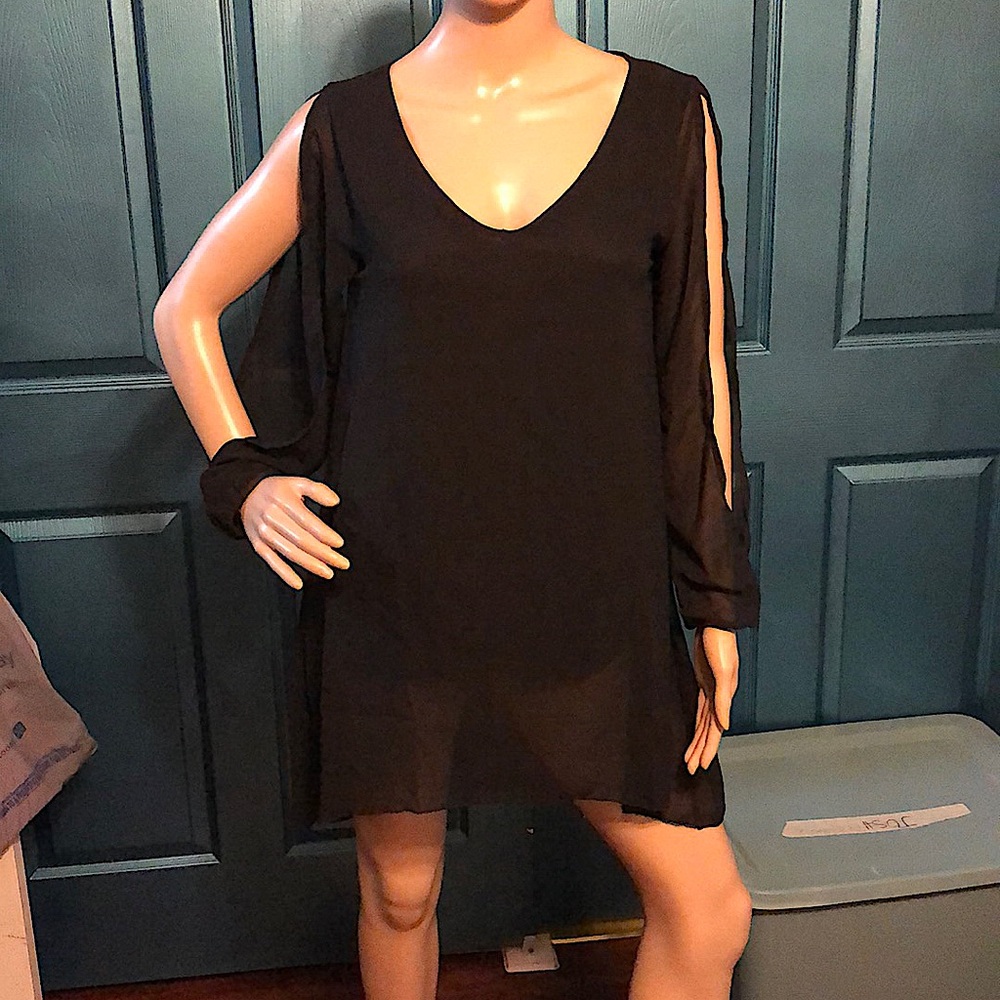 Black long sleeved mini dress